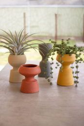 Set Of Four Clay Vases - One Each Color