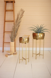Set Of Two Brass Finish Planters With Stands