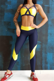 La Belle Fantastique Yoga Set (2 Piece Set) (Color: Navy/Yellow, size: Small)