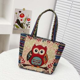 Boho Vintage Embroidered Shoulder Bag (Color: red owl)