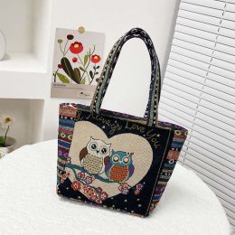 Boho Vintage Embroidered Shoulder Bag (Color: Love Owl)