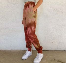 Women's Tie-dye Printed Small-foot Bloomers / Casual Pants (Color: Burgundy)