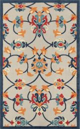 Classic Pattern Design --Floral Damask High-Low Indoor Outdoor Area Rug (Color: Navy|Orange)