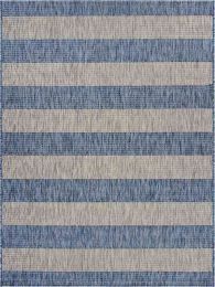 Home Decor Indoor/Outdoor Accent Rug --Natural Classic Pattern Design (Color: Grey & Blue)