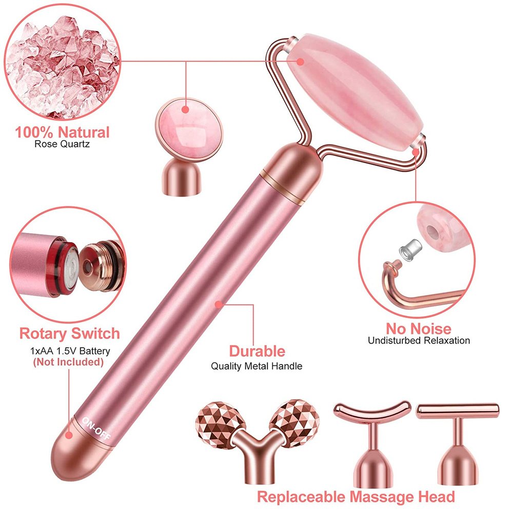 5 In 1 24k Gold Beauty Bar Face Massager Electric Vibrating Rose Quartz 2658